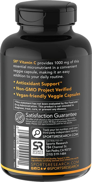 Vitamin C 1000mg 240 VeggieCapsules  NonGMO Project Verified Vitamin C Supplement for Immune Support  Antioxidant Protection