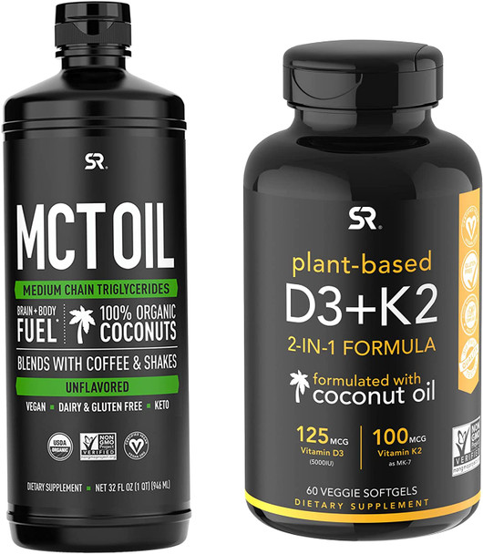 Sports Research Vitamin D3K2 5000Iu 60Ct  Mct Oil C8 C10 C12 32Oz Bundle