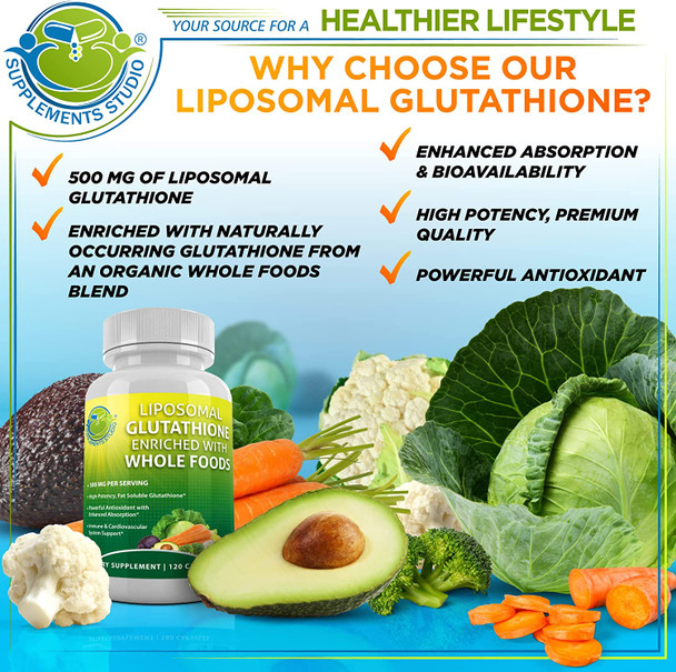 Liposomal Glutathione 500mg Reduced Glutathione Supplement with Organic Whole Foods for Enhanced Absorption Master Antioxidant  Detoxifier Immune  Cardiovascular Support 2 Month Supply
