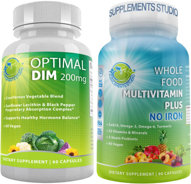 Optimal Dim Diindolylmethane Plus Supplement 200Mg For Hormonal And Estrogen Balance  Vegan Multivitamin Plus For Men  Women No Iron For Optimum Nutrition With Complete Multi System Support