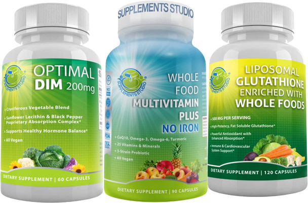 Whole Food Multivitamin No Iron With Liposomal Glutathione  Dim Hormonal Balance Supplement For Optimal Multisystem Support And Master Antioxidant