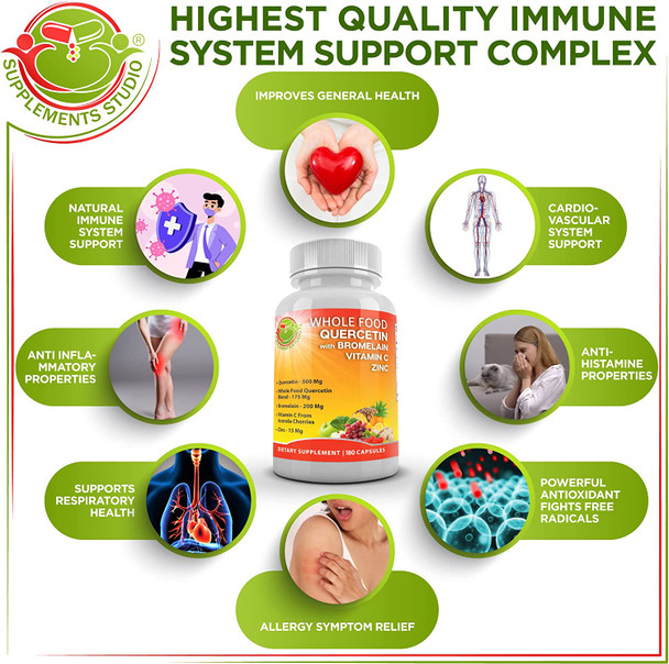 Powerful Immune Support Bundle Quercetin With Bromelain Liposomal Vitamin C Liquid Gel For Antioxidant  Immune System Booster  Whole Food Multivitamin Plus For Men  Women