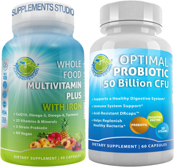 Healthy Gut Bundle Acidophilus Probiotic Vegan Probiotic Prebiotic Supplement  Vegan Whole Food Multivitamin With Iron For Optimum Nutirion And Complete Multi System Support Healthy Gut Bundle Acidophilus Probiotic Vegan Probiotic Prebiotic Supplement  Vegan Whole Food Multivitamin With Iron For Optimum Nutirion And Complete Multi System Support