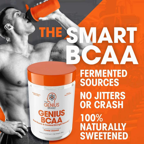 Genius Bcaa Powder with Focus  Energy  Multiuse Natural Vegan Preworkout Bcaas for Mental Clarity and Faster Muscle Recovery Orange 21sv 286g