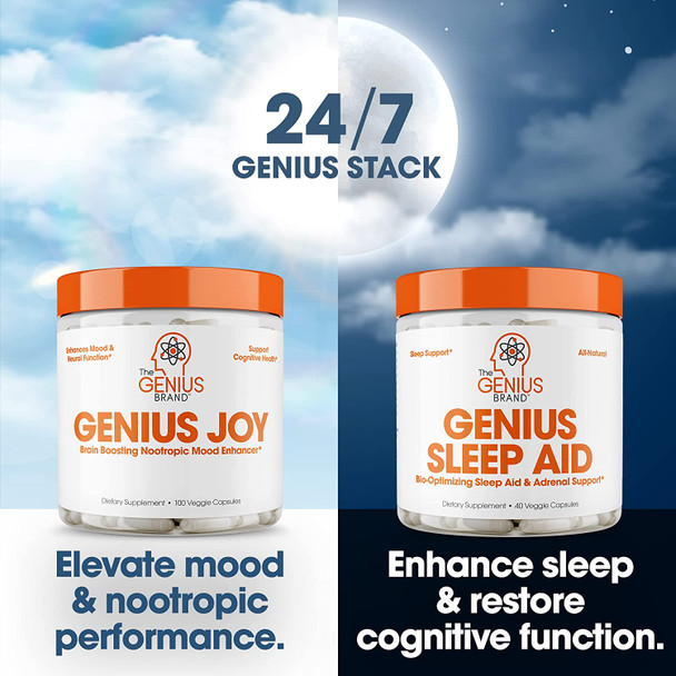 Genius Sleep AID  Smart Sleeping Pills  Adrenal Fatigue Supplement Relaxation Enhancer and Mood Support w/Inositol LTheanine  Glycine  40 Capsules