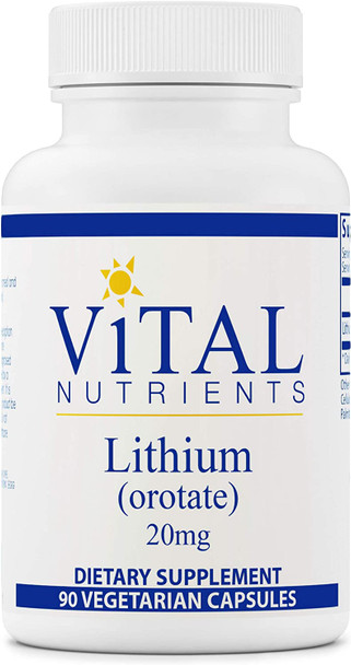 Vital Nutrients 100 Elemental Lithium Orotate Balanced Mood State Supplement Supports Mental and Behavioral Health 90 Vegetarian Capsules per Bottle 20 mg