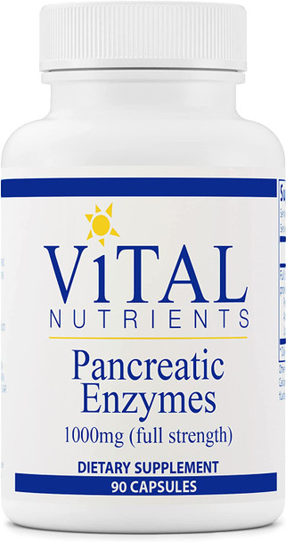 Vital Nutrients Pancreatic Enzymes 1000mg Full Strength Digestion Supplement with Protease Amylase  Lipase Digestive Enzymes Gluten Free Soy Free Dairy Free 90 Capsules