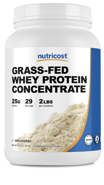 Nutricost Grass-Fed Whey Protein Concentrate (Unflavored) 2LBS - Undenatured, Non-GMO, Gluten Free, Natural Flavors