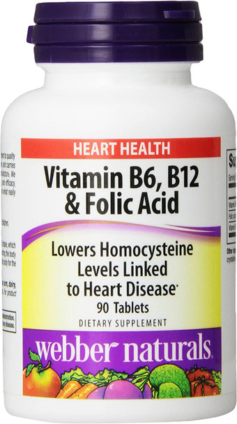 Webber Naturals Vitamin B6 B12 and Folic Acid Tablets 90 Count