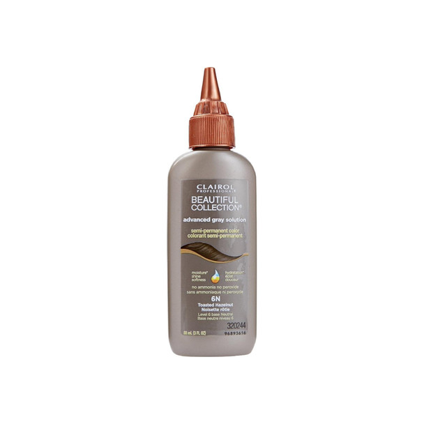 Clairol Professional Beautiful Collection Advanced Gray Solution Semi-Permanent Hair Color, Toasted Hazelnut [6N] 3 oz