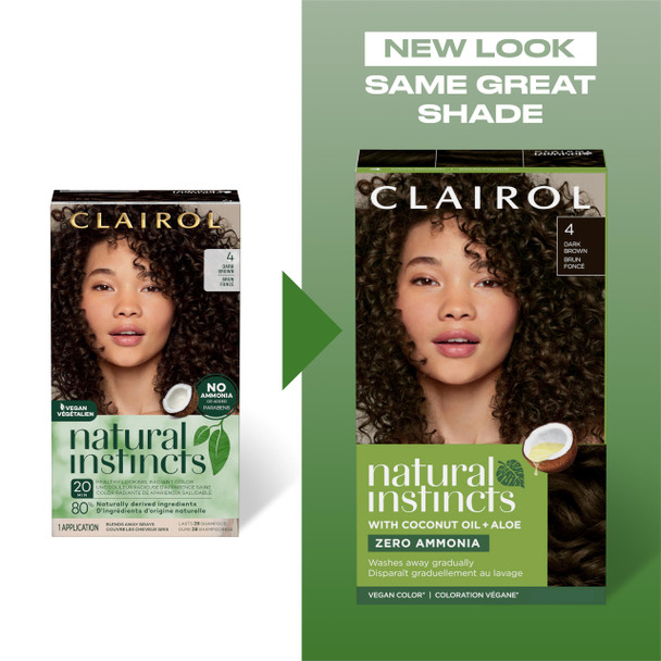 Clairol Natural Instincts Demi-Permanent Hair Dye 4 Dark Brown  Ammonia Free Vegan Hair Color with Coconut Oil and  Aloe Vera  Pack of 1
