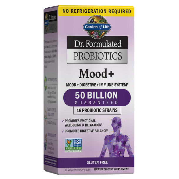 Garden of Life Dr. Formulated Probiotics Mood+ - Acidophilus Probiotic Supplement - Promotes Emotional Health, Relaxation, Digestive Balance, Gluten Free - 60 Vegetarian Capsules *Packaging May Vary*