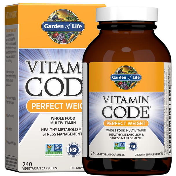 Garden of Life Vitamin Code Perfect Weight Multivitamin for Women and Men, Healthy Active Metabolism, Stress Management, Weight Loss Support, Vitamins Ashwagandha, Green Tea and Enzymes, 240 Capsules