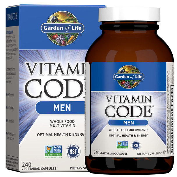 Garden Of Life Vitamin Code Whole Food Multivitamin For Men - 240 Capsules, Vitamins For Men, Fruit And Veggie Blend And Probiotics For Energy, Heart, Prostate Health, Vegetarian Mens Multivitamins