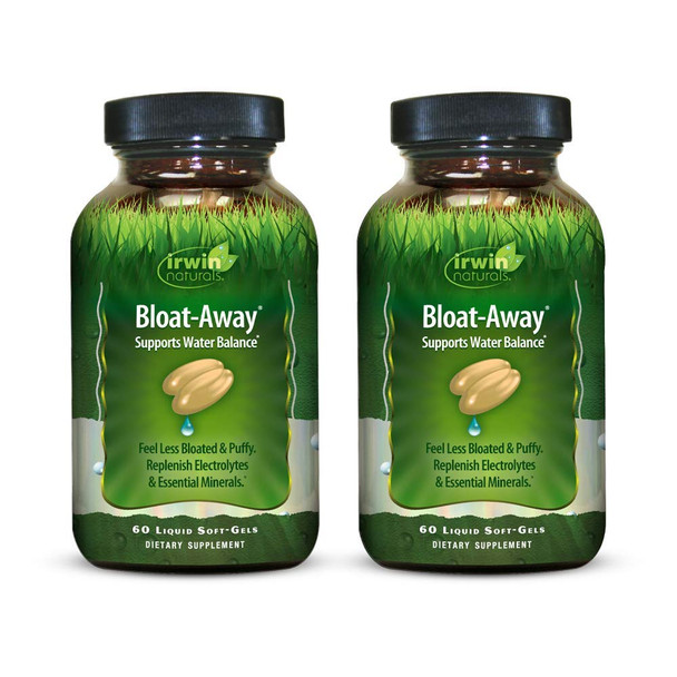 Irwin Naturals Bloat-Away - Water Balance Support - Replenish Electrolytes & Essential Minerals - 60 Liquid Softgels (Pack of 2)