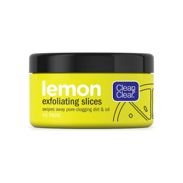 CLEAN & CLEAR Lemon Exfoliating Slices with Lemon Extract & Vitamin C, Oil-Free Facial Cleansing Pads 45  ea