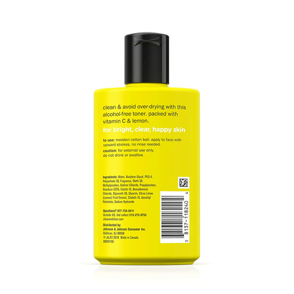 CLEAN & CLEAR Lemon Juice Facial Toner with Lemon Extract & Vitamin C, Alcohol-Free Cleansing Face Toner 7.5  oz