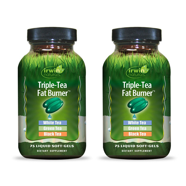 Irwin Naturals Triple-Tea Fat Burner - White, Green & Black Tea - Antioxidant Rich Metabolism Booster - 75 Liquid Softgels (2 Pack)