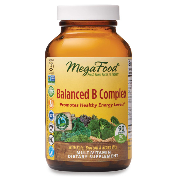 MegaFood, Balanced B Complex, Promotes Healthy Energy Levels, Multivitamin Dietary Supplement, Gluten Free, Vegan, 90 Tablets