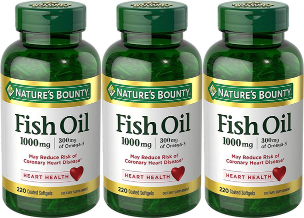 Nature's Bounty Fish Oil 1000 mg Omega-3, 220 Odorless Softgels (Pack of 3)