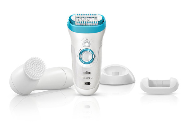 Braun Silk-épil 9 9-549 Wet and Dry Cordless Epilator with 4 Extras Including a Facial Cleansing Brush, White
