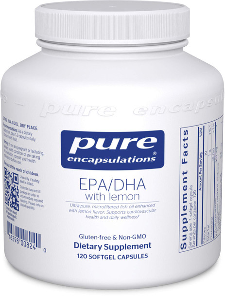 Pure Encapsulations - EPA/DHA with Lemon - Ultra-Pure, Molecularly Distilled Fish Oil Concentrate with Lemon - 120 Softgel Capsules