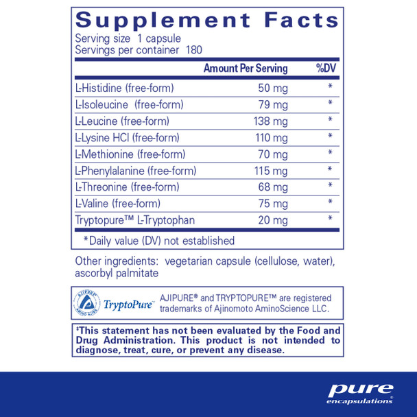 Pure Encapsulations Essential Aminos | Amino Acid Supplement for The Brain and Muscle Recovery | 180 Capsules