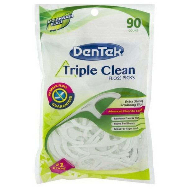 DenTek Extra Strong Triple Clean Floss Picks Mouthwash Blast 90 ea Pack of 5