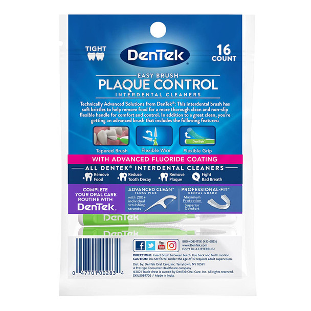 DenTek Easy Brush Plaque Control Interdental Cleaners Tight 16 Count 6 Pack