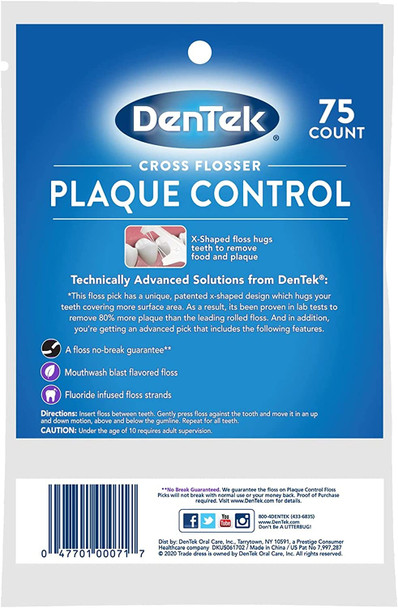 DenTek Cross Flosser Plaque Control Floss Picks XShaped Floss 75 Count