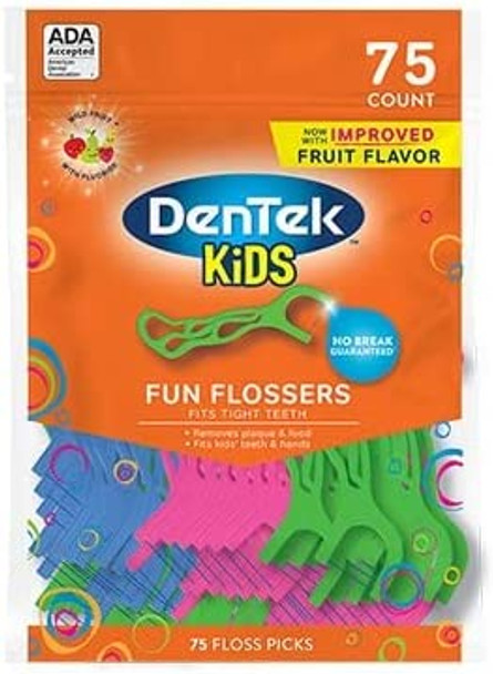 DenTek Kids Fun Flossers Wild Fruit  75Count Floss Picks