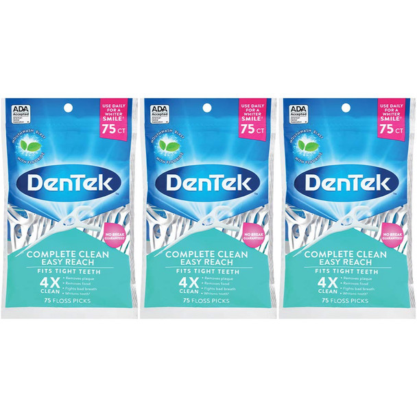 DenTek Complete Clean Floss Picks 75 Floss Picks Pack of 3 225 Count