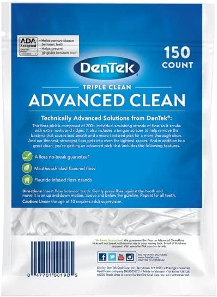 DenTek Triple Clean Floss Picks Fresh Mint 150 Each Pack of 2 by DenTek