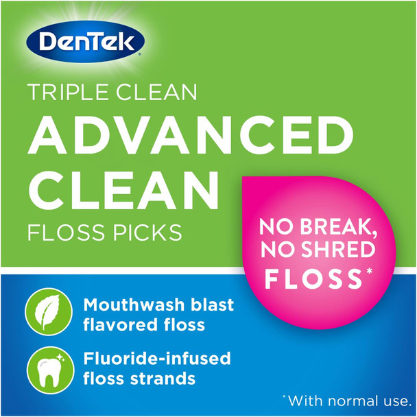 DenTek Triple Clean Advanced Clean Floss Picks  No Break  No Shred Floss  150 Count  Pack of 4