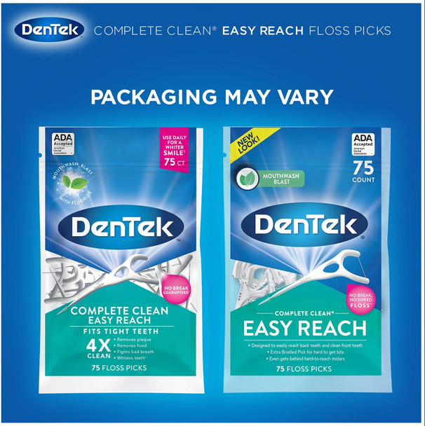 DenTek Complete Clean  Fresh Mint  Easy Reach Angled Floss Picks  No Break  No Shred Floss  75 Each  Pack of 7