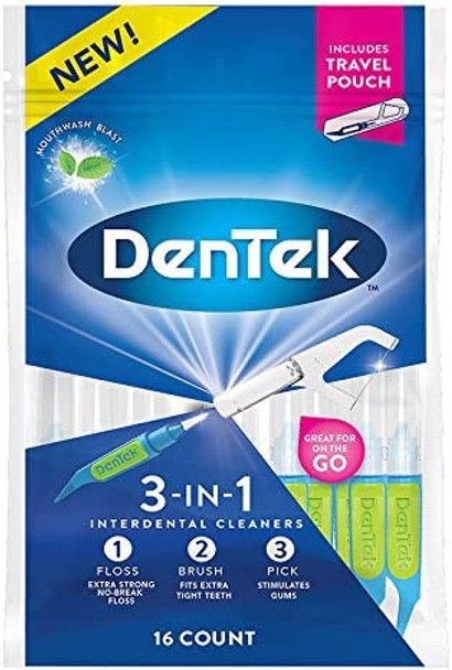 Dentek 3in1 Interdental Cleaners Mouthwash Blast 16 Count Each Pack of 8