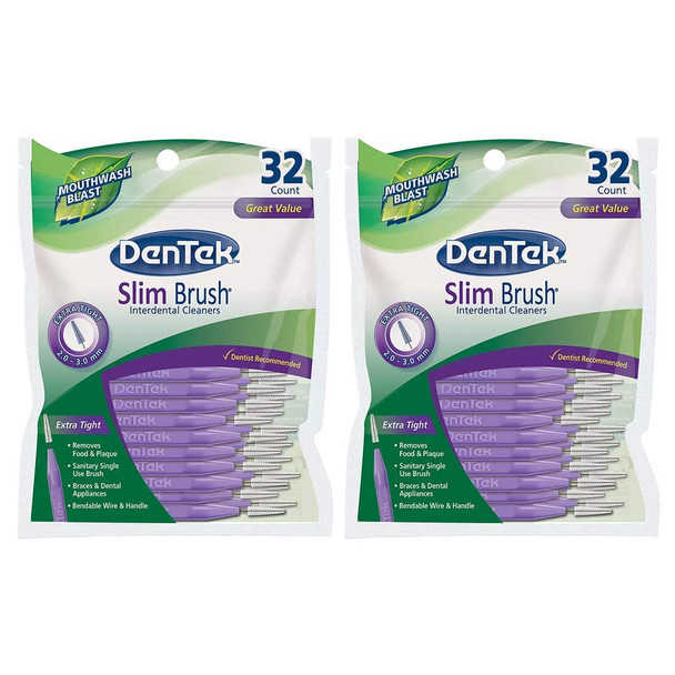 DenTek Slim Brush Interdental Cleansers Extra Tight Mouthwash Blast 32 each Pack of 2