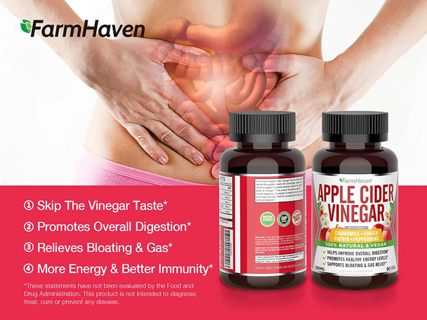 FarmHaven Apple Cider Vinegar Capsules with Mother ACV Capsules with Mother 1390MG Apple Cider Vinegar Pills with Ginger Apple Vinegar Pills for Digestion Healthy Vinegar Tablets with Mother