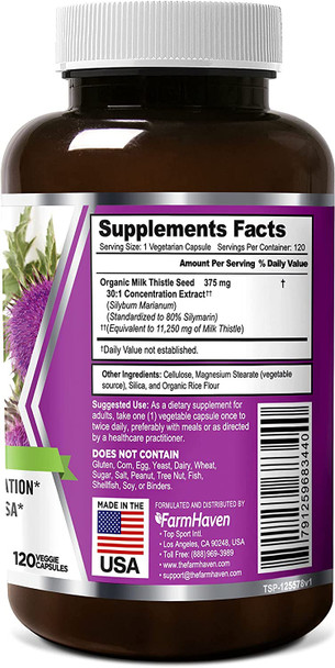 FarmHaven Milk Thistle Capsules  11250mg Strength  30X Concentrated Seed Extract  80 Silymarin Standardized  Supports Liver Function and Overall Health  NonGMO  240 Veggie Capsules