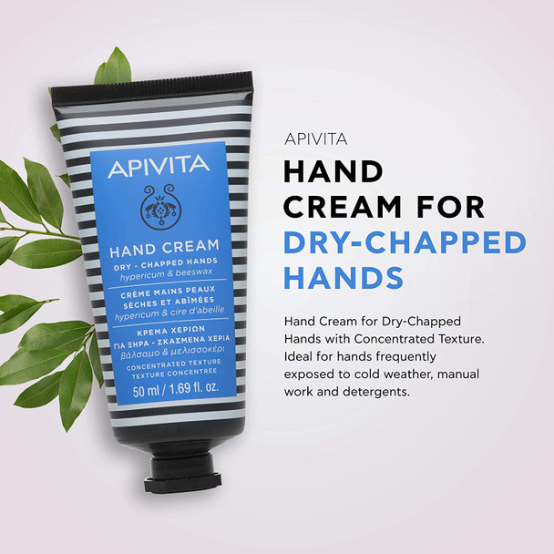 APIVITA Hand Cream DryChapped Hands 1.69 fl.oz.  Repairing and Moisturizing Cream for Hands with Antioxidant Protection  Hypericum  Beeswax Hand Repair Cream with Shea Butter  Olive Oil