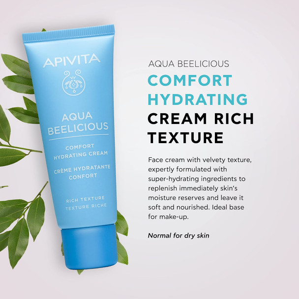 APIVITA Aqua Beelicious Comfort Hydrating Cream Rich Texture 1.35 fl.oz.  Nourishing Face Cream for Dry Skin