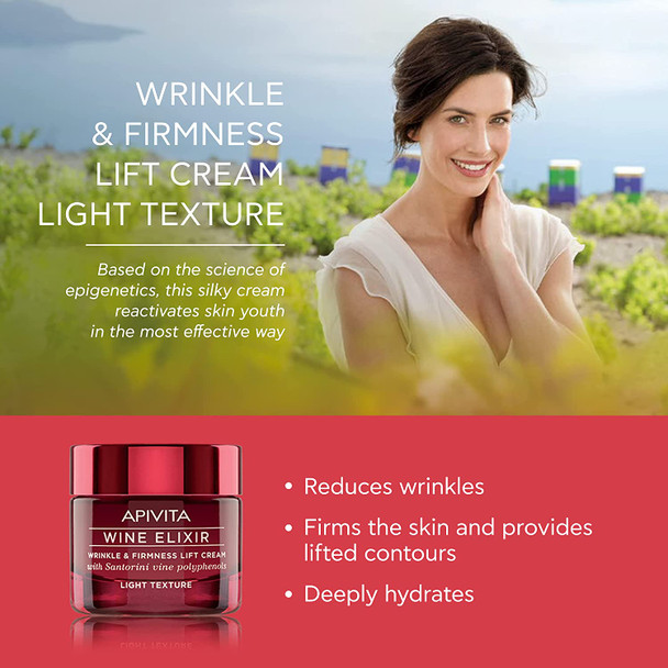 APIVITA Wine Elixir Wrinkle  Firmness Lift Cream Light Texture 1.73 fl.oz.  Anti Aging Lotion Smoothes Wrinkles Improves Skin Firmness  Lifts Contours with Hyaluronic Acid  Shea Butter