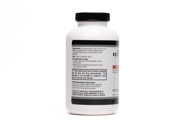 Beverly International Muscularity Specialty BCAA Formula 180 Capsules. Branched Chain Amino Acids + Chromium Picolinate B6-B12. Improves Energy Metabolism  Muscle Recovery  Muscle Guard.