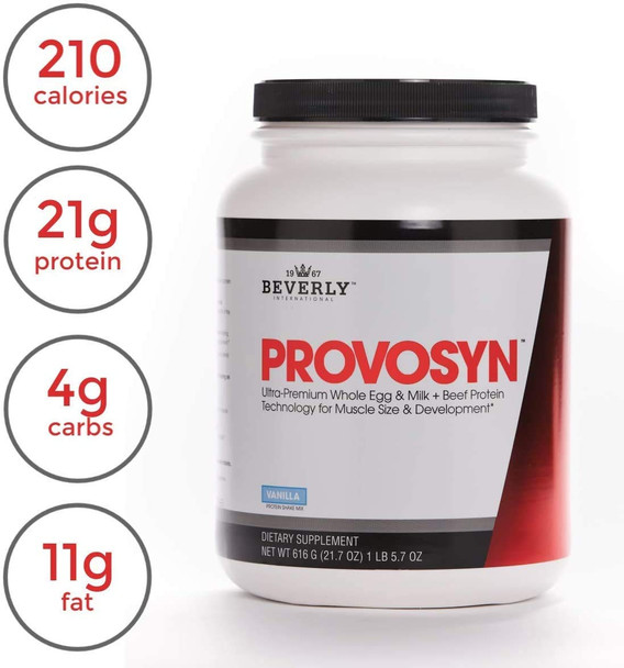 PROVOSYN. The Original Ultra-Premium Whole Egg Milk (Casein + Whey) and Beef Protein Powder Fast Muscle Building + Recovery. Perfect for Hard Gainers Vanilla Flavor 616 g The Mature Users Protein.