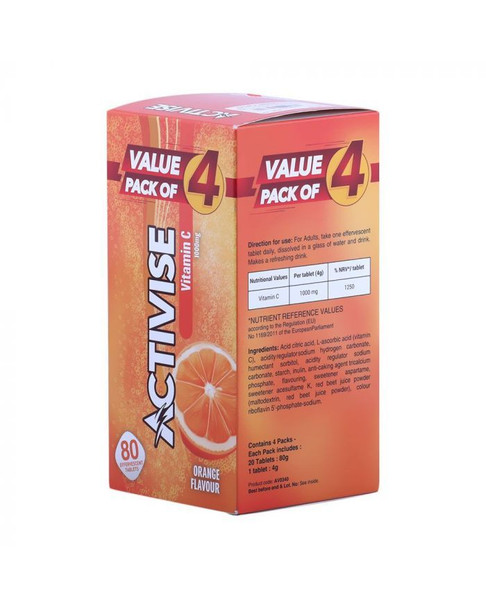 Activise Vitamin C 1000 mg Orange Flavor Effervescent Tablet 20s Value Pack Of 4