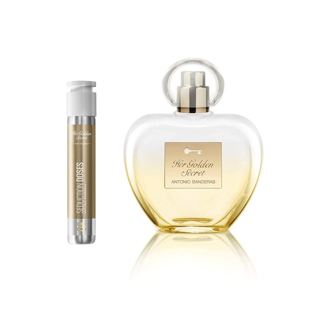 Antonio Banderas Perfumes  Collection Pack that includes Her Golden Secret Eau de Toilette Spray for Women 2.7 Fl. Oz  Doses Travel Size 1 Fl. Oz