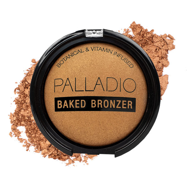 Palladio Baked Bronzer Highly Pigmented and Easy to Blend Shimmery Bronzed Glow Use Dry or Wet Lasts all day long Provides Rich Tanning Color Finish Powder Compact Caribbean Tan