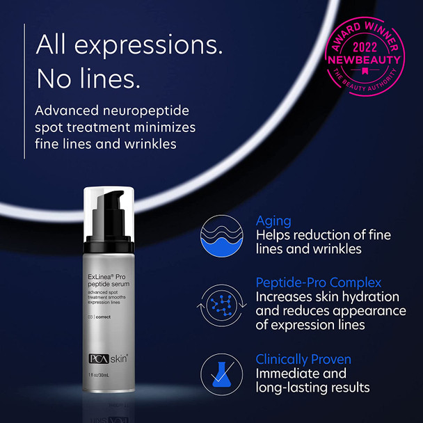 PCA SKIN ExLinea Pro Peptide Face Serum  Advanced Anti Aging Hydrating Spot Treatment with Hyaluronic Acid for Fine Lines  Wrinkles 1 fl oz