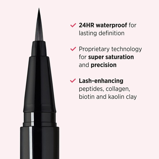 IT Cosmetics Superhero Liquid Eyeliner Pen Black  24Hour Waterproof Formula Wont Smudge or Fade  With Peptides Collagen Biotin  Kaolin Clay  0.03 fl oz