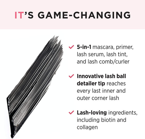 IT Cosmetics Hello Lashes 5in1 Mascara Black  Volumizing Mascara Lash Primer Lash Serum Lash Tint  Lash Curler  Lengthens  Separates Lashes  With Collagen Biotin  Peptides  0.33 fl oz